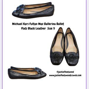 Michael Kors Fulton Moc Ballerina Ballet Flats Black Leather